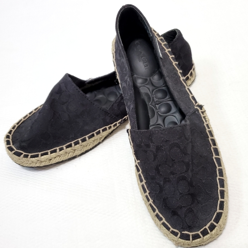 Coach June Black Signature Logo Espadrille Flats Size 6